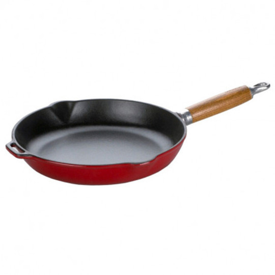 Poêle ronde en fonte CHASSEUR 28cm manche en bois - 2 coloris