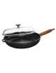 Poêle ronde en fonte CHASSEUR 28cm manche en bois avec couvercle - 2 coloris