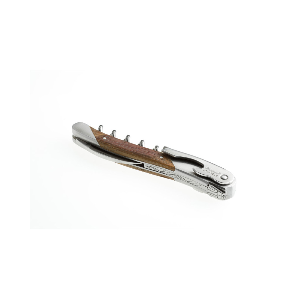 Couteau De Sommelier Laguiole En Bois D'olivier - Tire-bouchon 5 Spirales, Coupe-capsule, Décapsuleur - Artisanat Français ~12 Cm Fermé