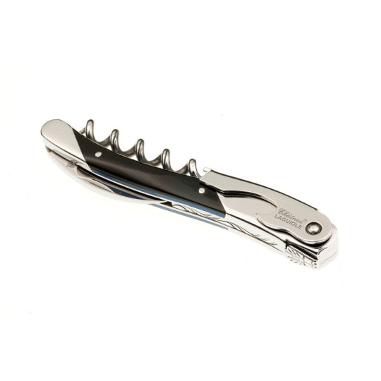 Couteau sommelier CHATEAU LAGUIOLE Collection Edge Corne noire et entretoise bleue
