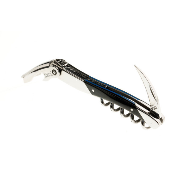 Couteau sommelier CHATEAU LAGUIOLE Collection Edge Corne noire et entretoise bleue
