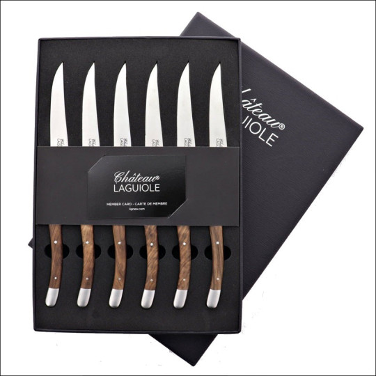 Coffret de 6 couteaux de table CHATEAU LAGUIOLE Collection Signature Bois de noyer