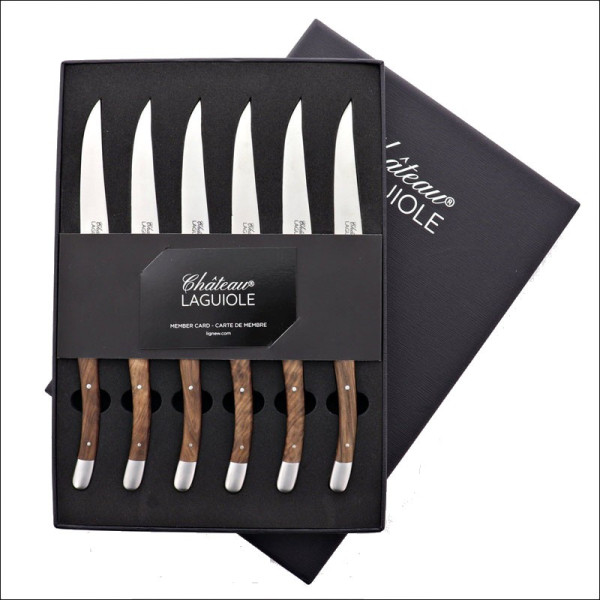 Coffret de 6 couteaux de table CHATEAU LAGUIOLE Collection Signature Bois de noyer