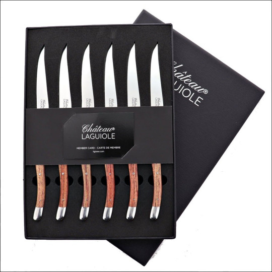 Coffret de 6 couteaux de table CHATEAU LAGUIOLE Collection Signature Bois de rose