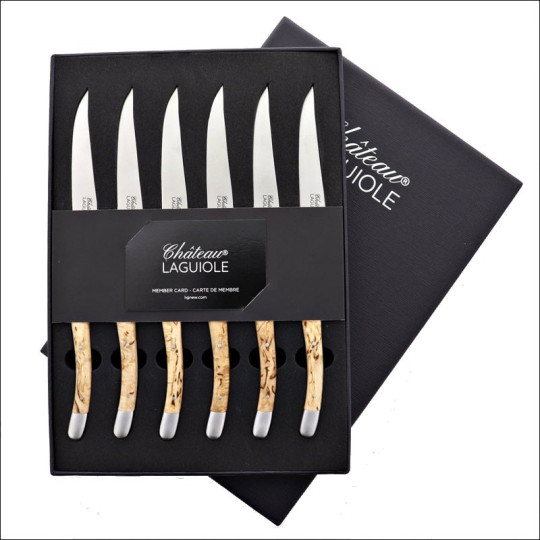 Coffret de 6 couteaux de table CHATEAU LAGUIOLE Collection Signature Bois de Bouleau de Norvège