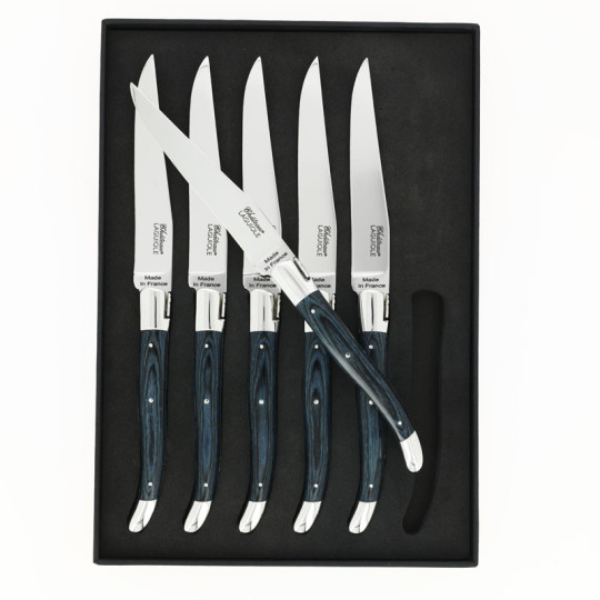 Coffret de 6 couteaux de table CHATEAU LAGUIOLE Collection Héritage Stamina bleu