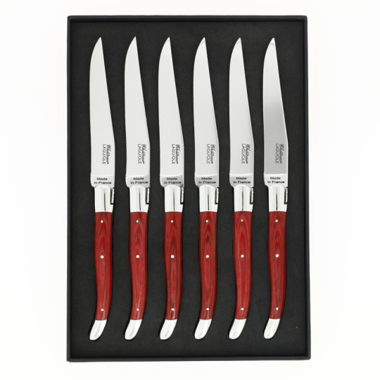 Coffret de 6 couteaux de table CHATEAU LAGUIOLE Collection Héritage Stamina rouge
