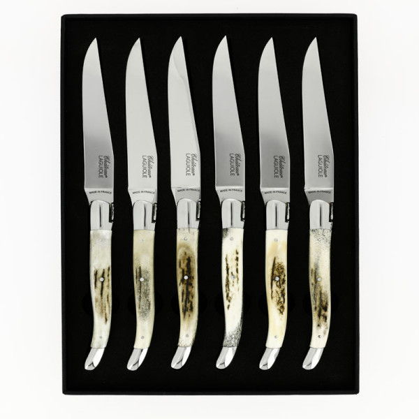 Coffret de 6 couteaux de table CHATEAU LAGUIOLE Collection Héritage Bois de Cerf