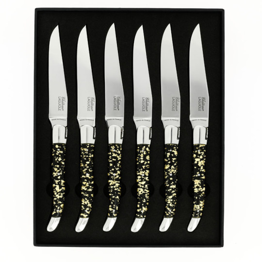 Coffret de 6 couteaux de table CHATEAU LAGUIOLE Collection Héritage Aurum résine noire