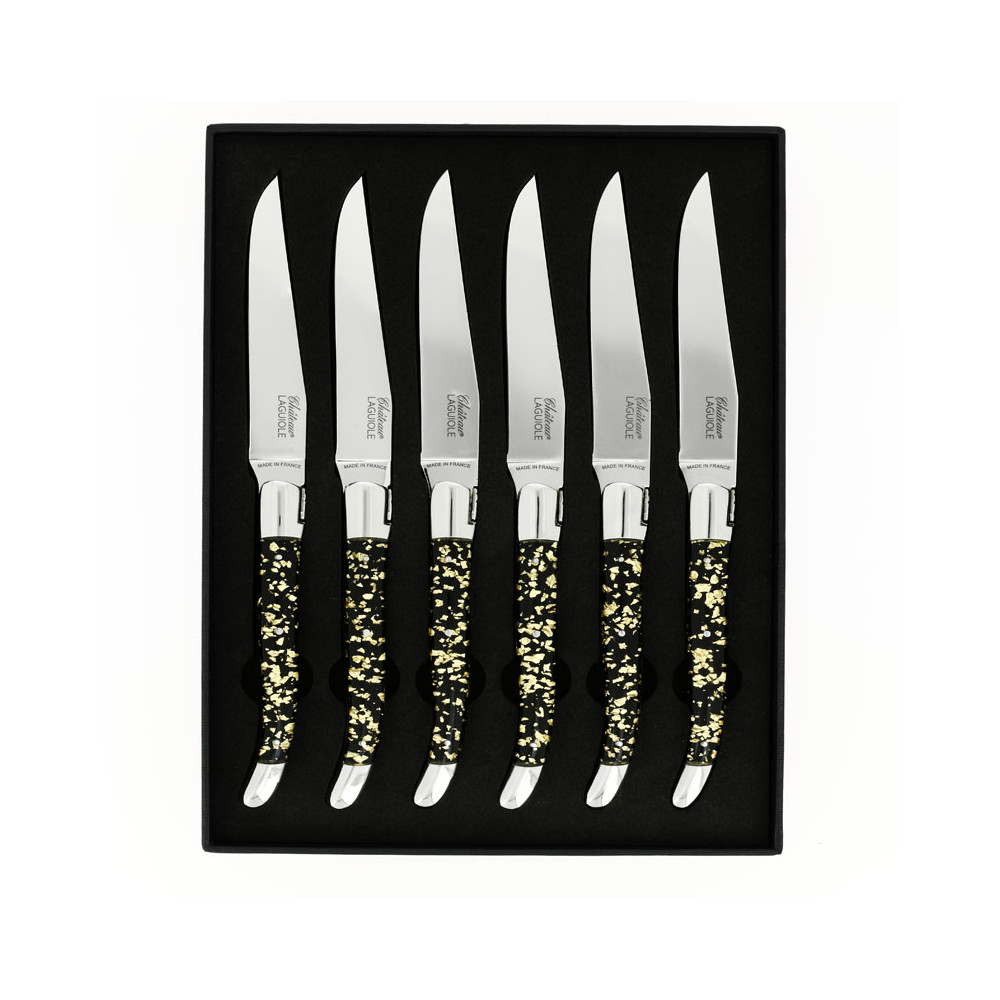 Laguiole Lot De 6 Couteaux à Steak Non Dentelés Avec Manche En Bois D'olivier, Couteaux à Steak