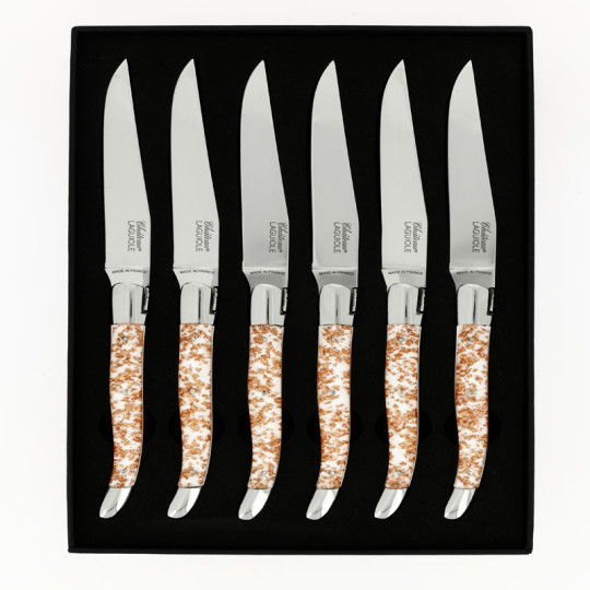 Coffret de 6 couteaux de table CHATEAU LAGUIOLE Collection Héritage Cuprum résine blanche