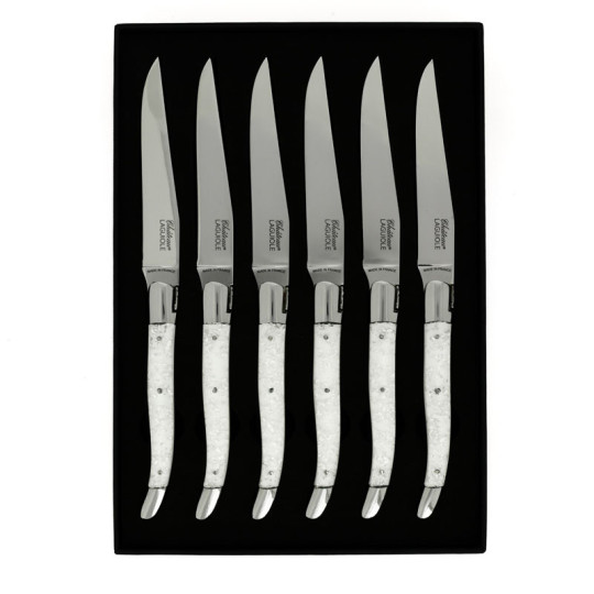Coffret de 6 couteaux de table CHATEAU LAGUIOLE Collection Héritage Argentum résine blanche