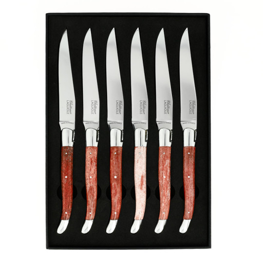 Coffret de 6 couteaux de table CHATEAU LAGUIOLE Collection Héritage Os teinté rouge