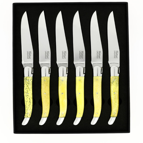 Coffret de 6 couteaux de table CHATEAU LAGUIOLE Collection Héritage Os teinté jaune