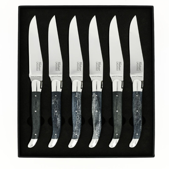 Coffret de 6 couteaux de table CHATEAU LAGUIOLE Collection Héritage Os teinté noir