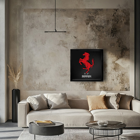 Cadre mural ERIC HARDY 50x50cm LOGO FERRARI acier et bois