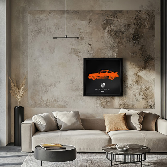 Cadre mural ERIC HARDY 50x50cm PORSCHE 911 T acier et bois
