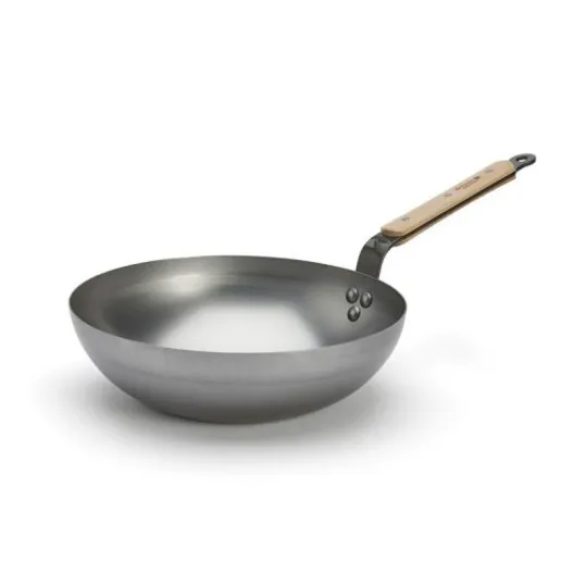 Wok bombé DE BUYER Minéral B Bois en acier - 2 tailles