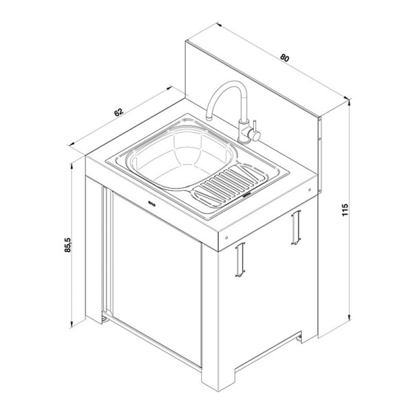 Module évier avec égouttoir ENO 80cm cuisine d'extérieur - 2 coloris