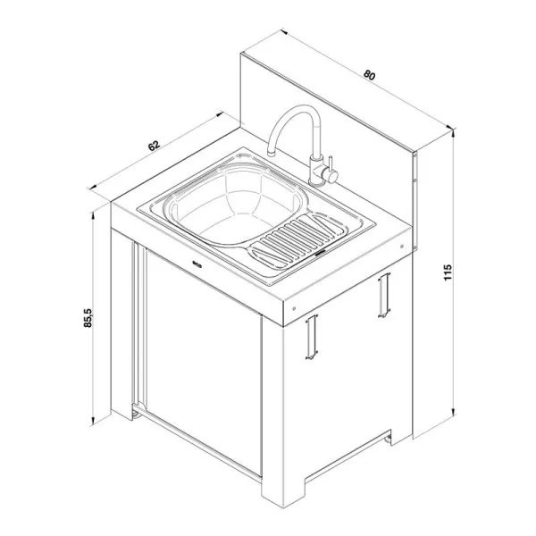 Module évier avec égouttoir ENO 80cm cuisine d'extérieur - 2 coloris