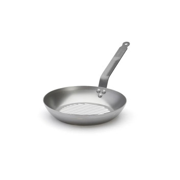 Poêle grill DE BUYER Carbone Plus ronde en tôle d'acier - 2 tailles