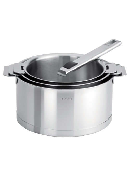 Set batterie de 3 casseroles Cristel Strate + 1 poignée Strate Inox