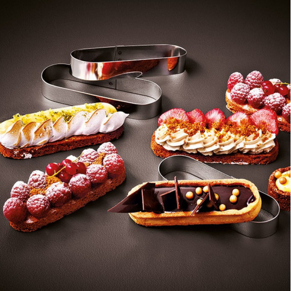 Lot de 6 cercles à tartelettes oblong MATFER Mozaïk en inox finger