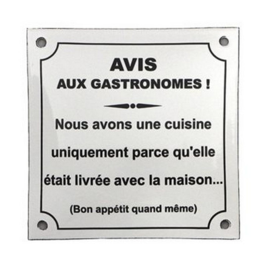 Plaque émaillée Avis aux Gastronomes EMAIL REPLICA 15x15cm