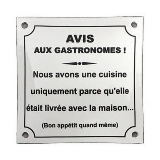 Plaque émaillée Avis aux Gastronomes EMAIL REPLICA 15x15cm