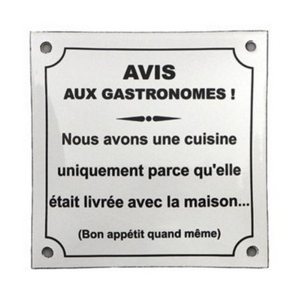 Plaque émaillée Avis aux Gastronomes EMAIL REPLICA 15x15cm