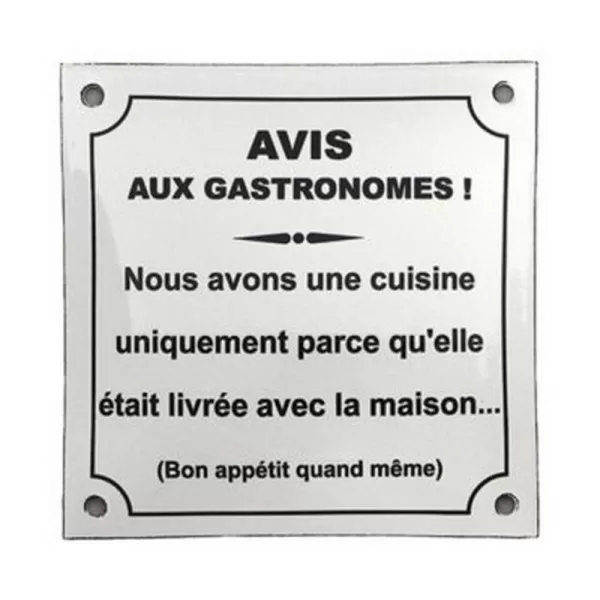 Plaque émaillée Avis aux Gastronomes EMAIL REPLICA 15x15cm