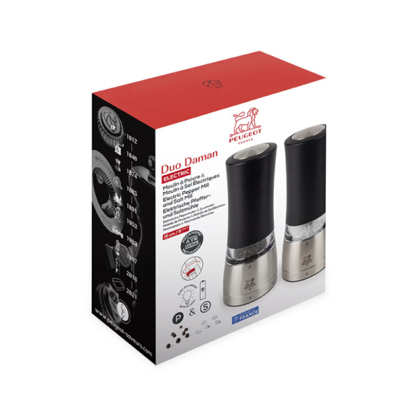 Set de 2 moulins à poivre et à sel PEUGEOT SAVEURS Daman Electric acrylique inox 16cm