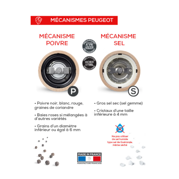 Set de 2 moulins à poivre et à sel sec PEUGEOT SAVEURS Paris Chef Zirlion u'Select inox 18cm