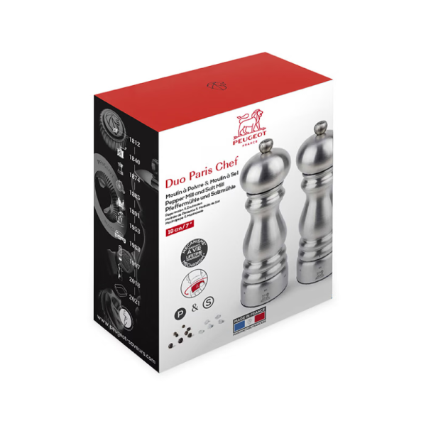 Set de 2 moulins à poivre et à sel sec PEUGEOT SAVEURS Paris Chef Zirlion u'Select inox 18cm