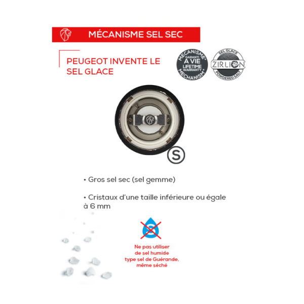 Moulin à sel sec PEUGEOT SAVEURS Paris u'Select Zirlion Blanc laqué - 3 tailles