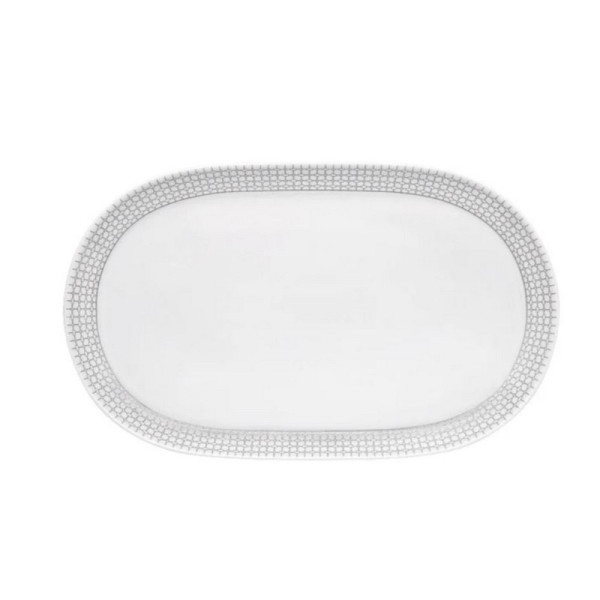Plat ovale DEGRENNE Couronne argentée en porcelaine 38x23.5cm