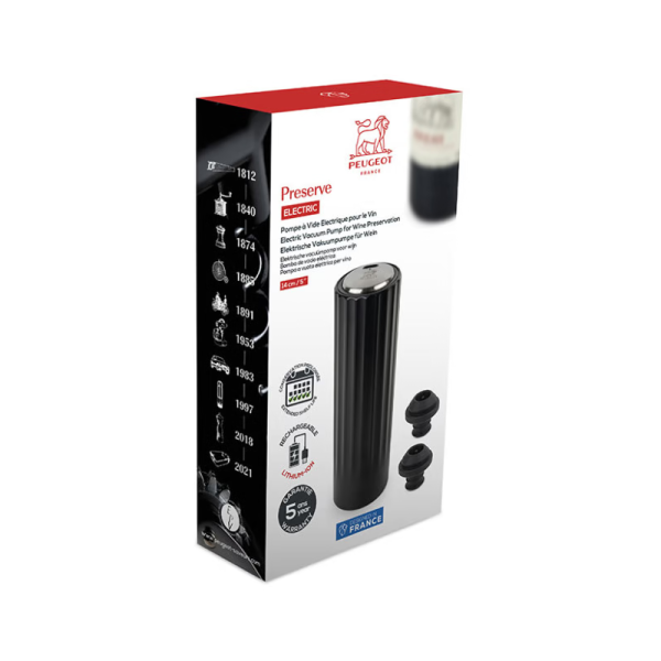 Pompe à vide PEUGEOT SAVEURS Preserve Electric pour le vin 14cm noire