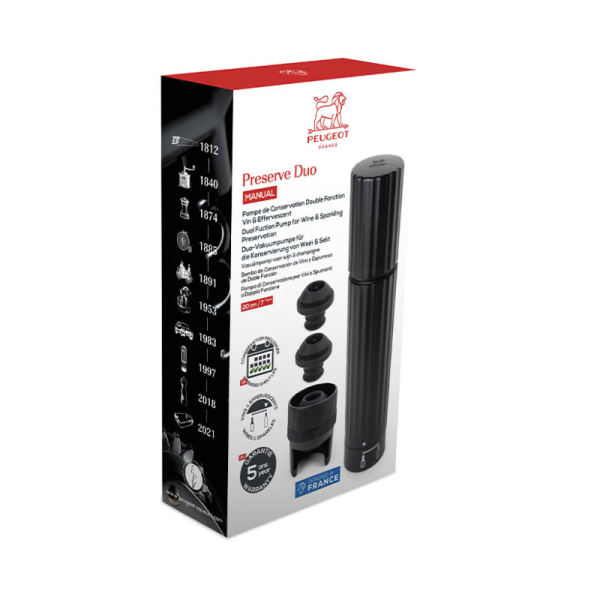 Pompe de conservation PEUGEOT SAVEURS Preserve Duo double fonction 20cm noire