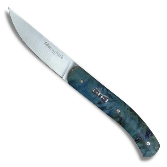 Couteau de poche OVALIE Eden Park Legendary série numérotée plein manche 11cm Loupe de Peuplier bleu roi