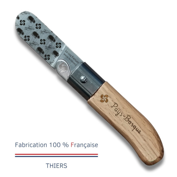 Couteau de poche LE COQ FRANCAIS Le P'tit Coq Basque manche en bois de chêne