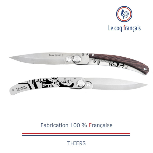 Couteau de poche LE COQ FRANCAIS Le Coq Original Charles de Gaulle en bois de violette