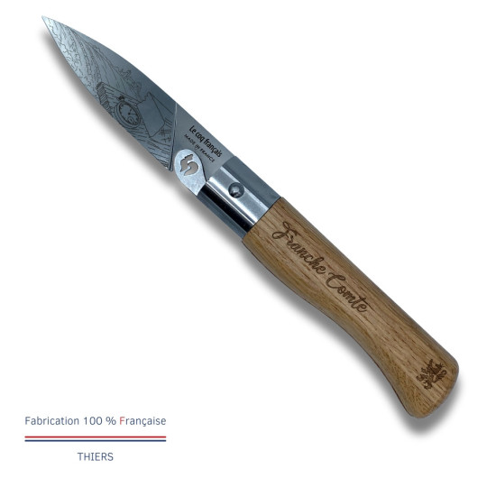 Couteau de poche LE COQ FRANCAIS Le Coq Virole Franche Comté manche en bois de chêne