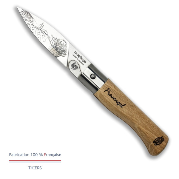 Couteau de poche LE COQ FRANCAIS Le Coq Virole Provençal manche en bois de chêne