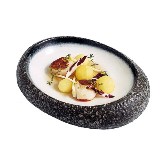 Assiette galet MATFER BOURGEAT IN SITU Nakre 24x18cm en grès émaillé