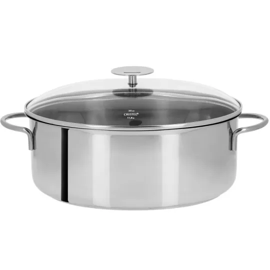 Faitout CRISTEL Mutine fixe en inox avec couvercle verre 28cm