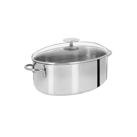 Faitout ovale CRISTEL Mutine fixe en inox avec couvercle verre 30x22cm