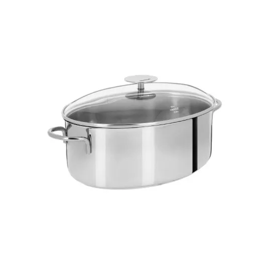 Faitout ovale CRISTEL Mutine fixe en inox avec couvercle verre 30x22cm