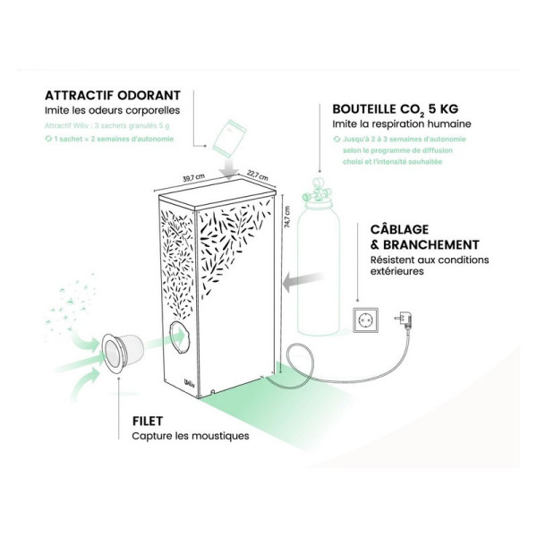 Piège à moustiques à CO2 et appât olfactif Willo Standard WILIV