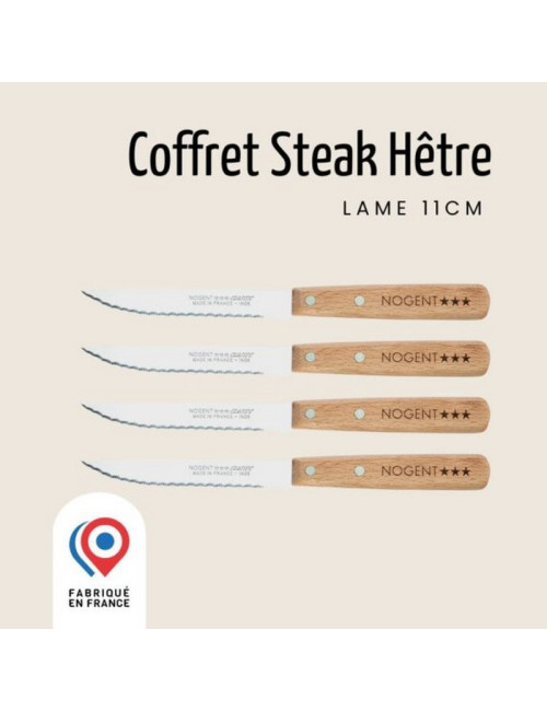 Coffret 4 pièces couteaux à steak NOGENT Hêtre