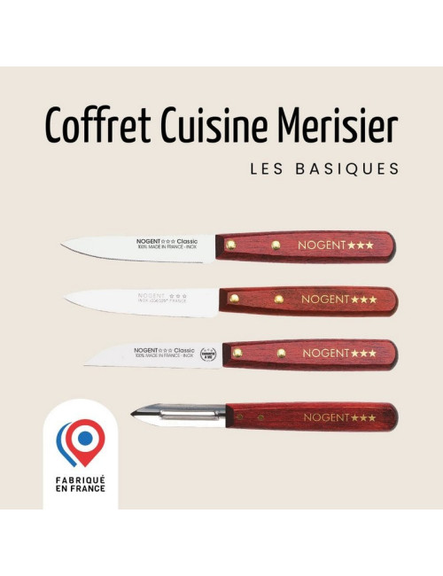 Coffret Chefs Cuisine Merisier NOGENT 4 pièces couteaux